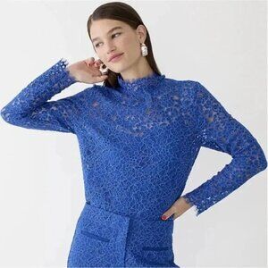 J. Crew Scalloped Lace Mockneck Top in Royal Blue Size 4 NWT